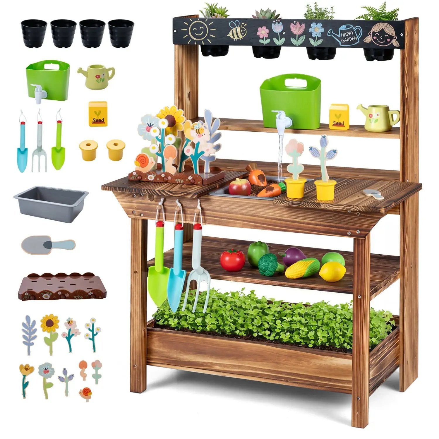 Outdoor Wooden Mud Kitchen with Water Faucet & Planter by DirectDeals
