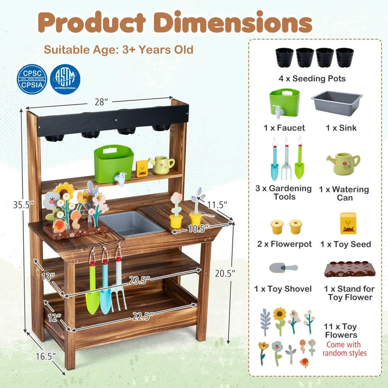 Outdoor Wooden Mud Kitchen with Water Faucet & Planter by DirectDeals
