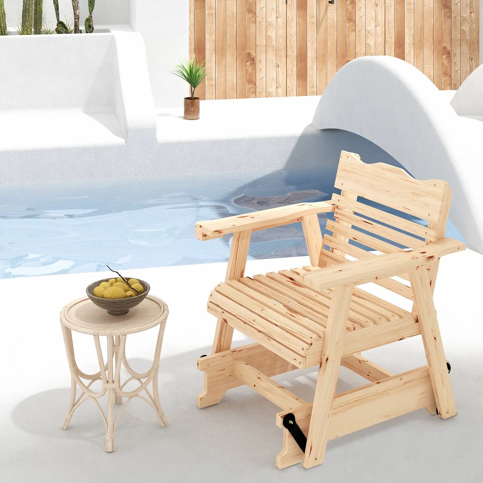 Outdoor Wood Rocking Chair with High Back and Widened Armrests by DirectDeals