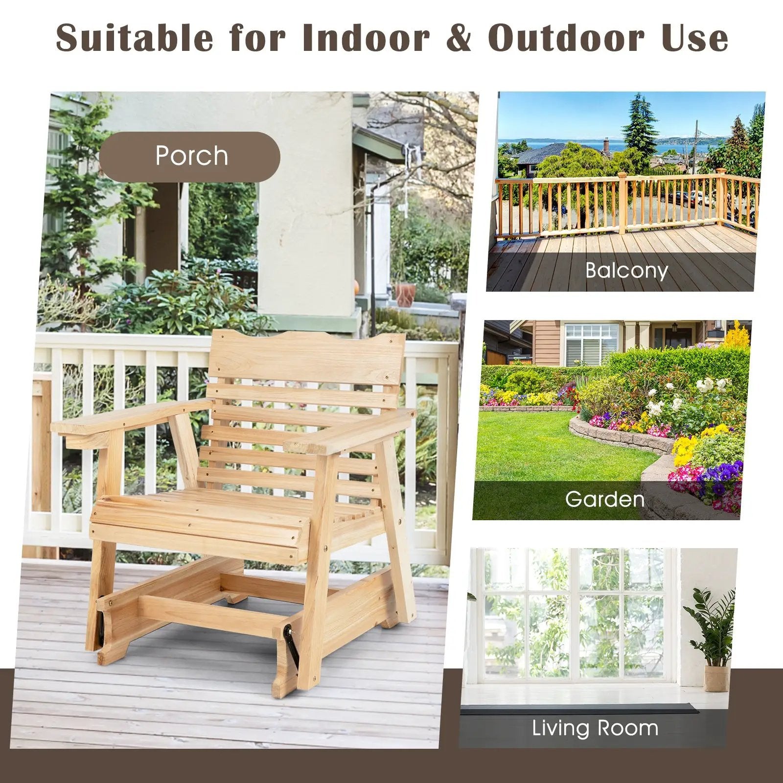 Outdoor Wood Rocking Chair with High Back and Widened Armrests by DirectDeals