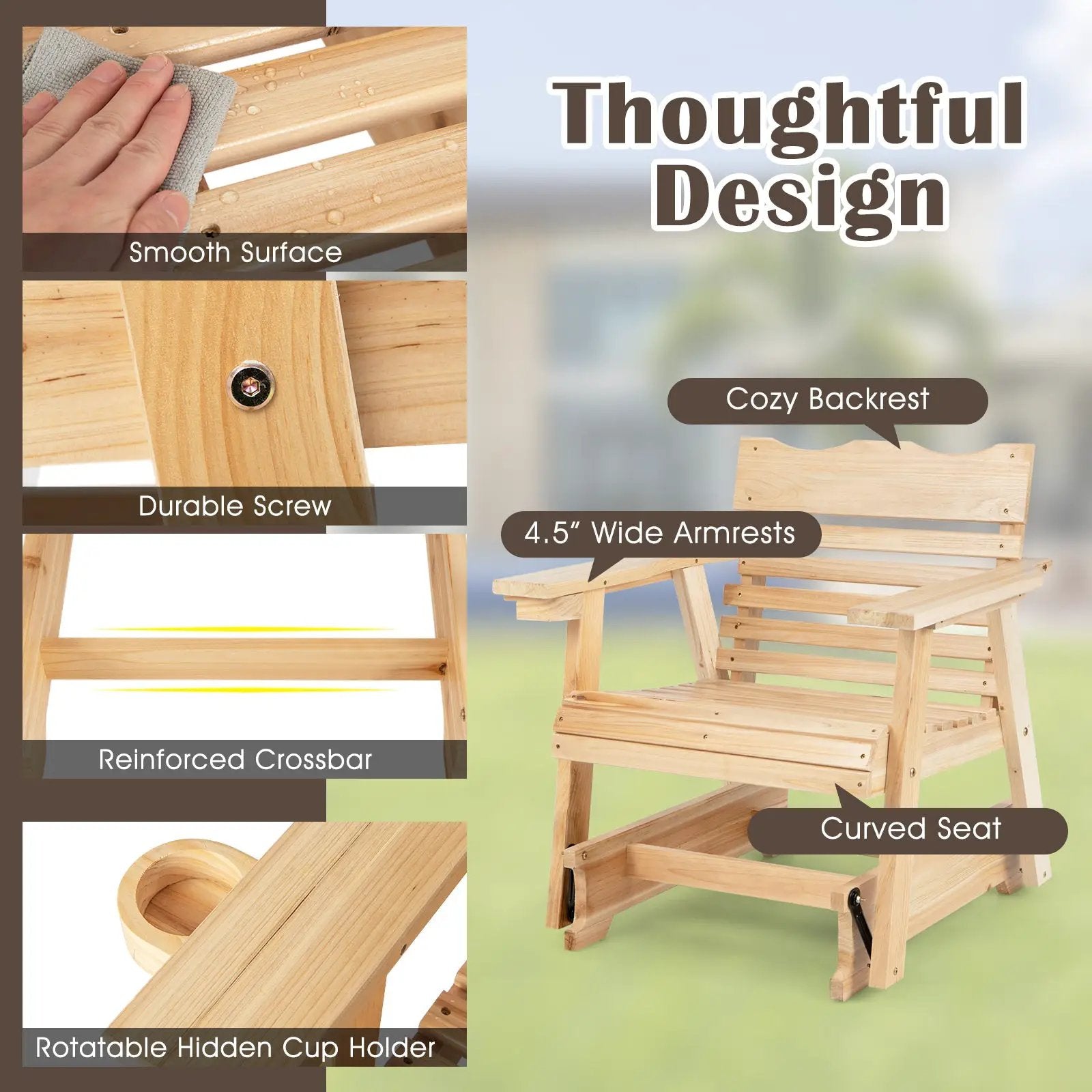 Outdoor Wood Rocking Chair with High Back and Widened Armrests by DirectDeals