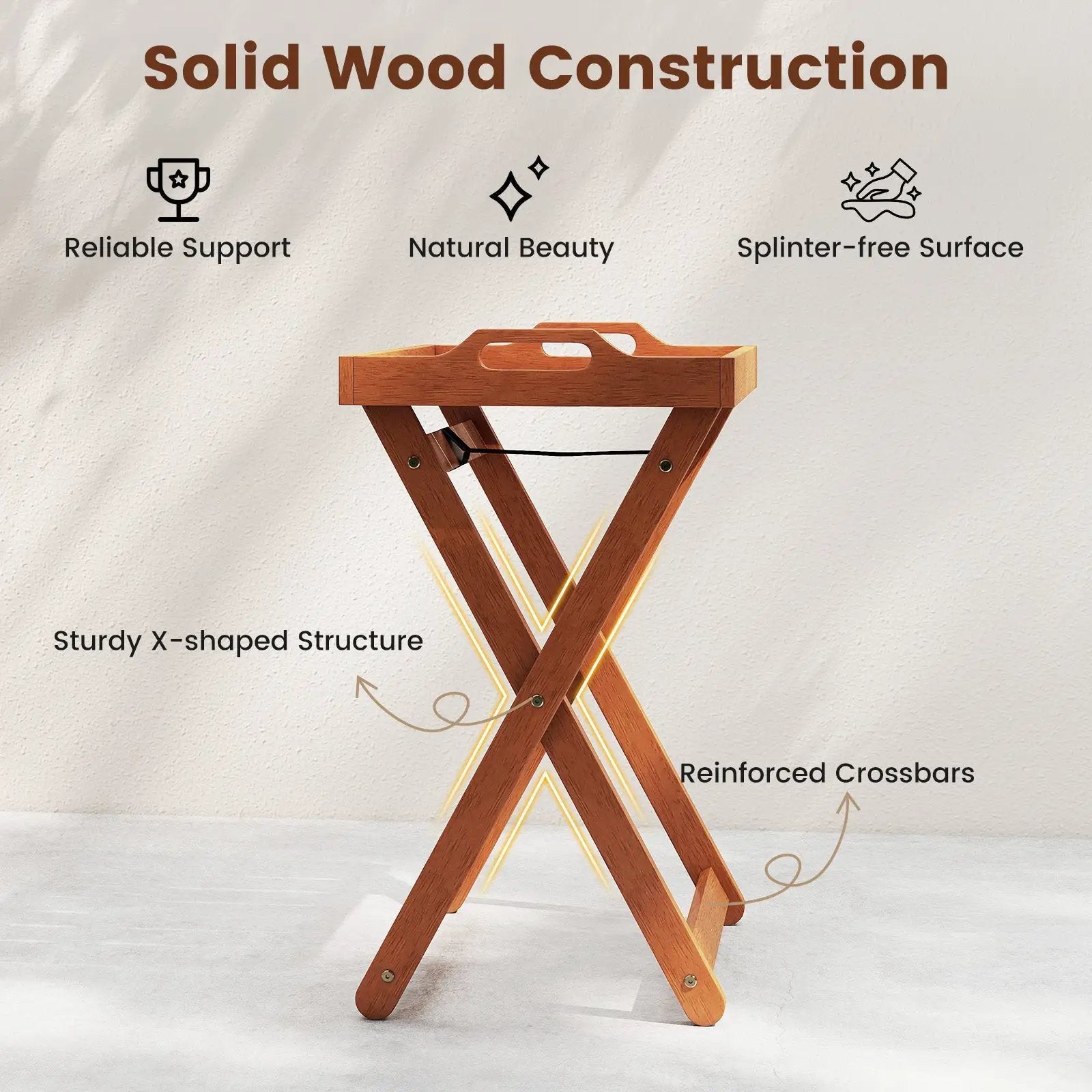 Outdoor Wood Tray Table Portable Side End Table with Folding Frame by DirectDeals