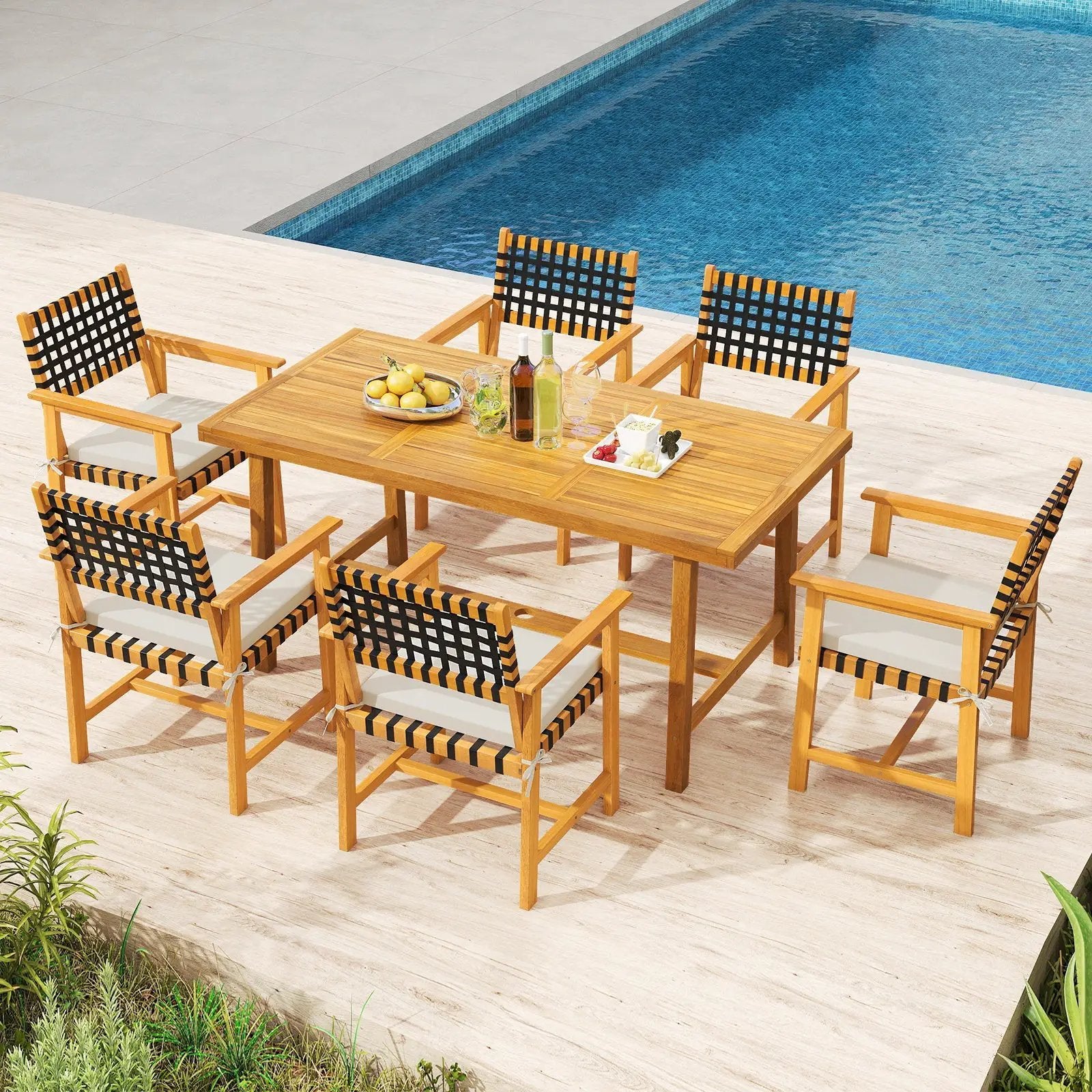 Outdoor Wooden Dining Chair Set of 2 with Armrests and Curved Back-White by DirectDeals