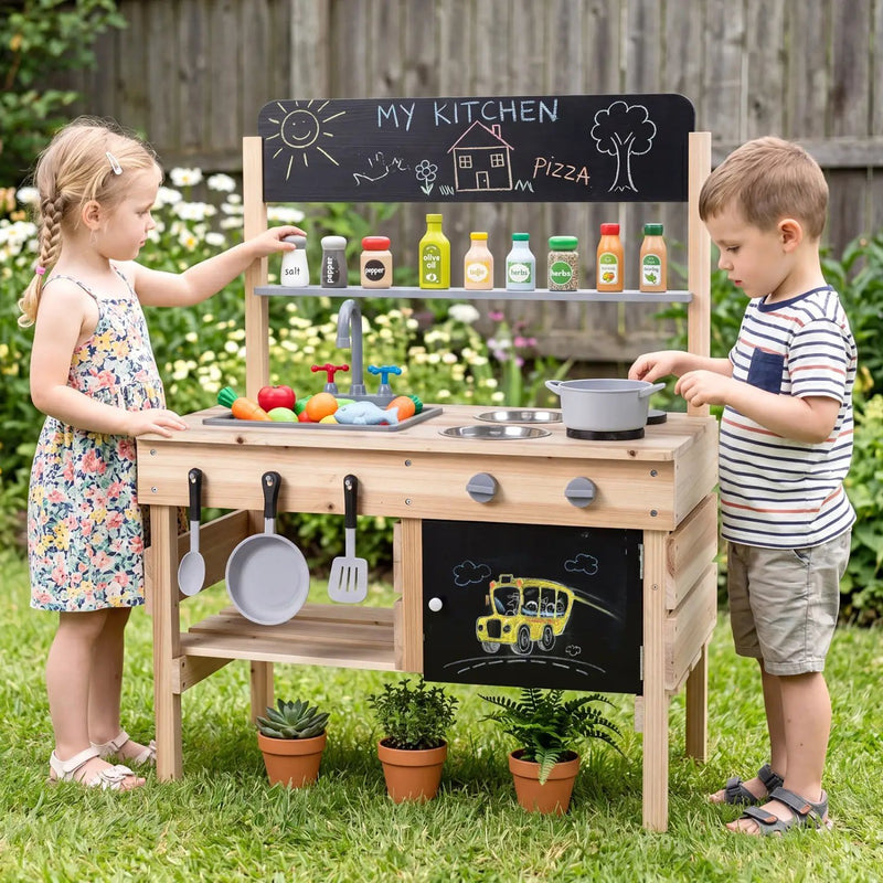 Outdoor Wooden Mud Kitchen for Kids with Sink and Stoves by DirectDeals