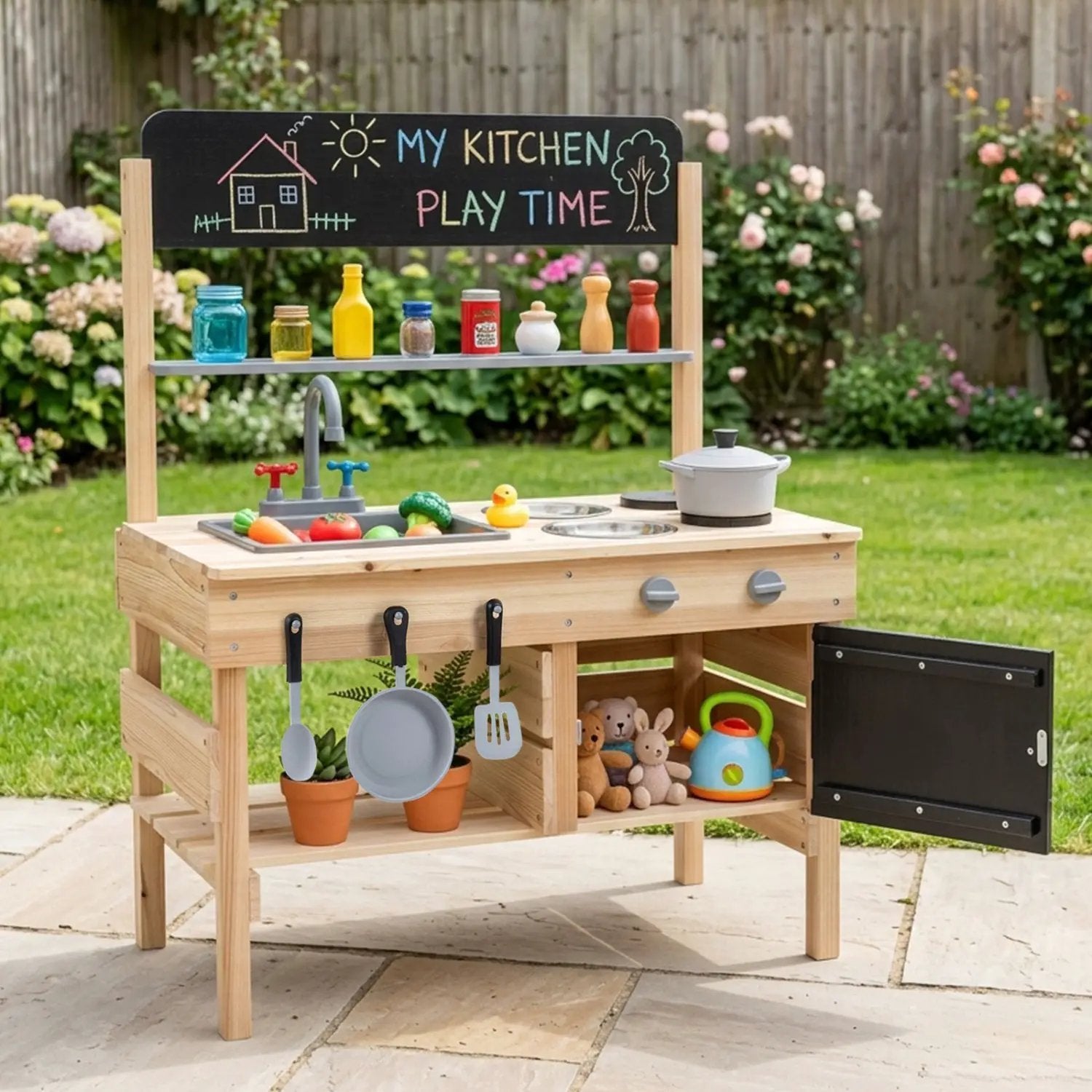 Outdoor Wooden Mud Kitchen for Kids with Sink and Stoves by DirectDeals
