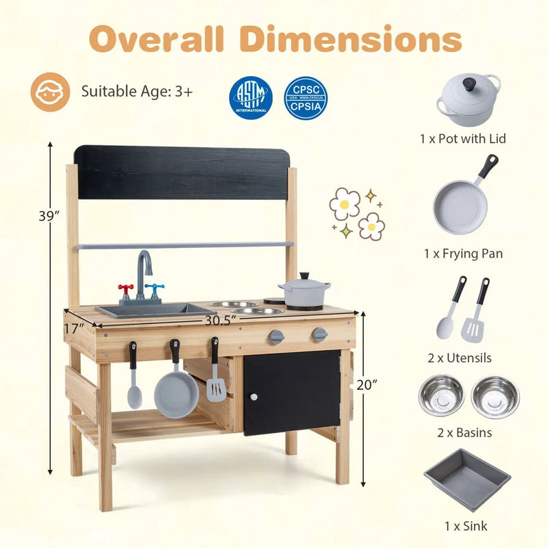 Outdoor Wooden Mud Kitchen for Kids with Sink and Stoves by DirectDeals