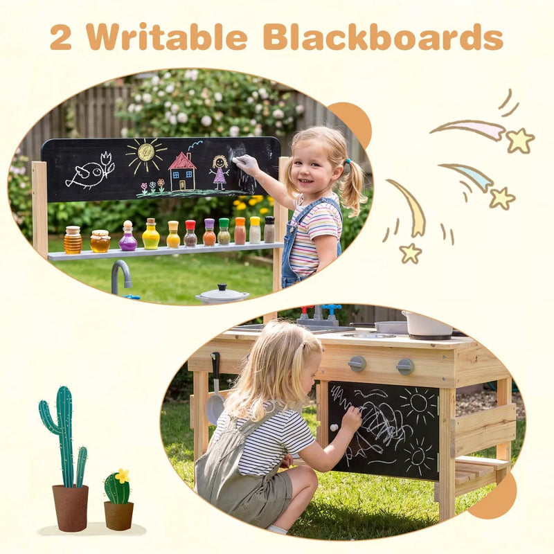 Outdoor Wooden Mud Kitchen for Kids with Sink and Stoves by DirectDeals