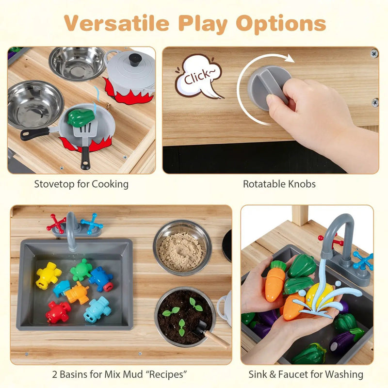 Outdoor Wooden Mud Kitchen for Kids with Sink and Stoves by DirectDeals