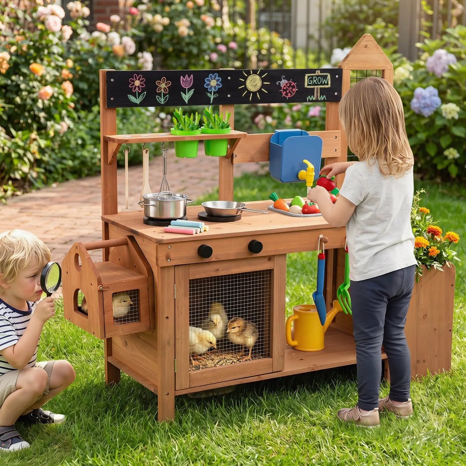 Outdoor Wooden Mud Kitchen with Planter Box and Sink by DirectDeals