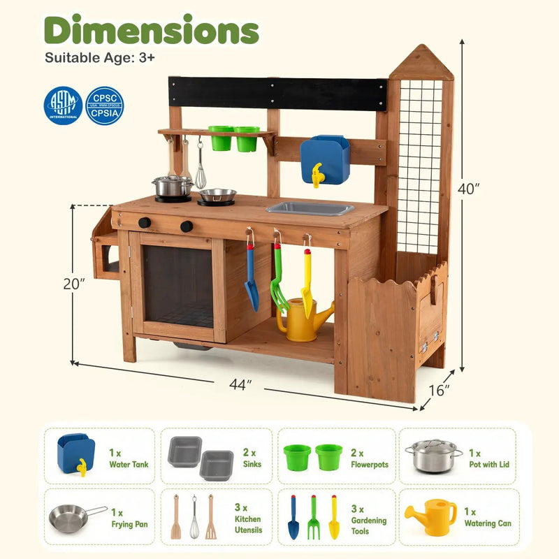 Outdoor Wooden Mud Kitchen with Planter Box and Sink by DirectDeals