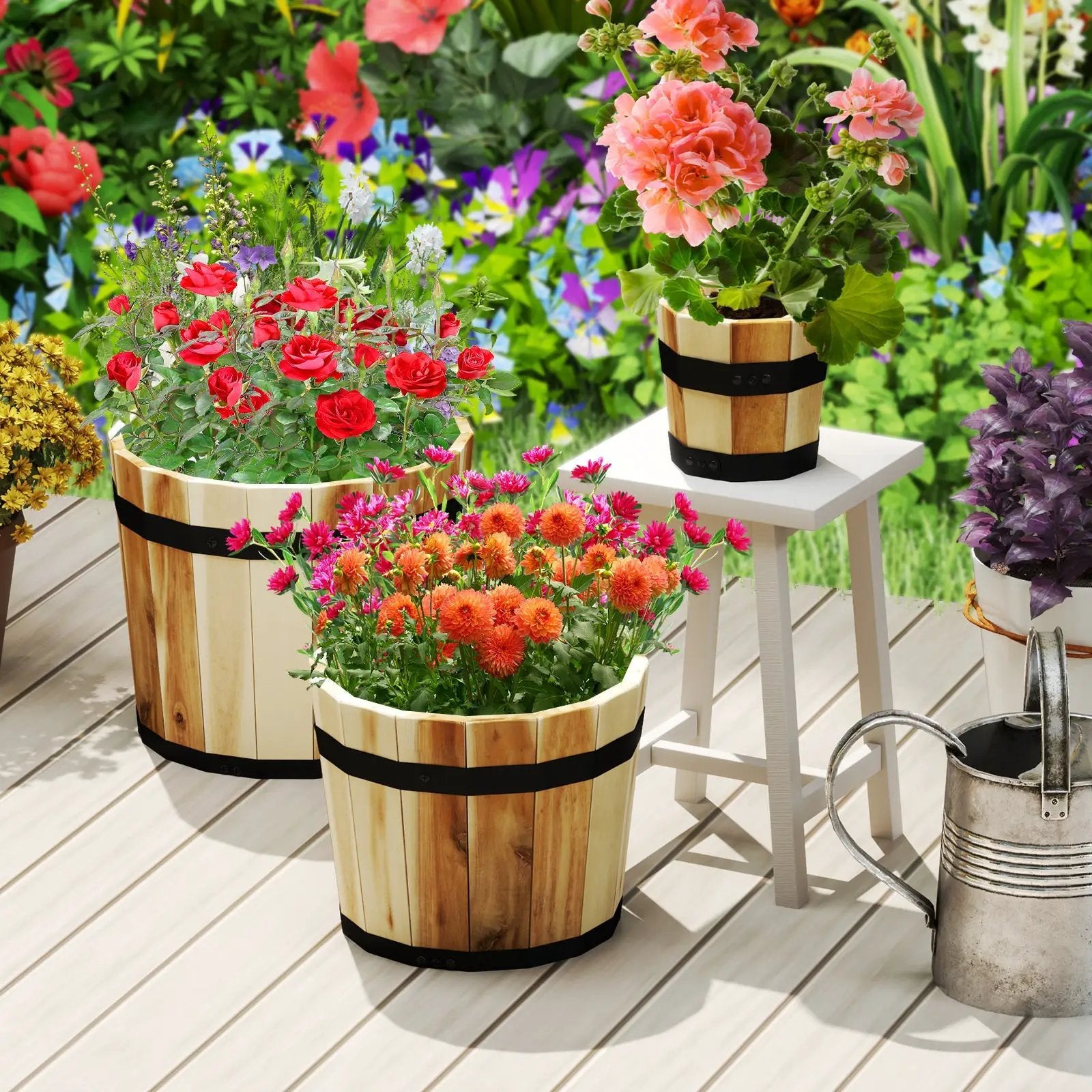 Outdoor Wooden Planter Box with Drainage Holes Set of 3 by DirectDeals
