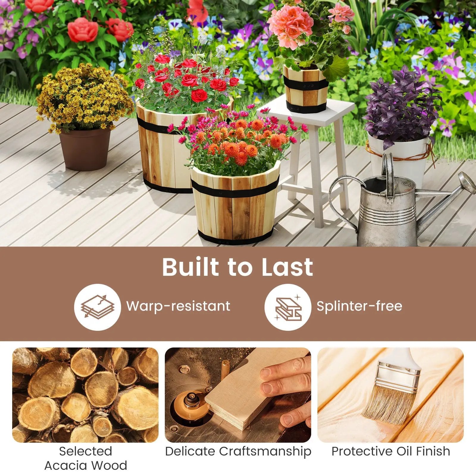 Outdoor Wooden Planter Box with Drainage Holes Set of 3 by DirectDeals