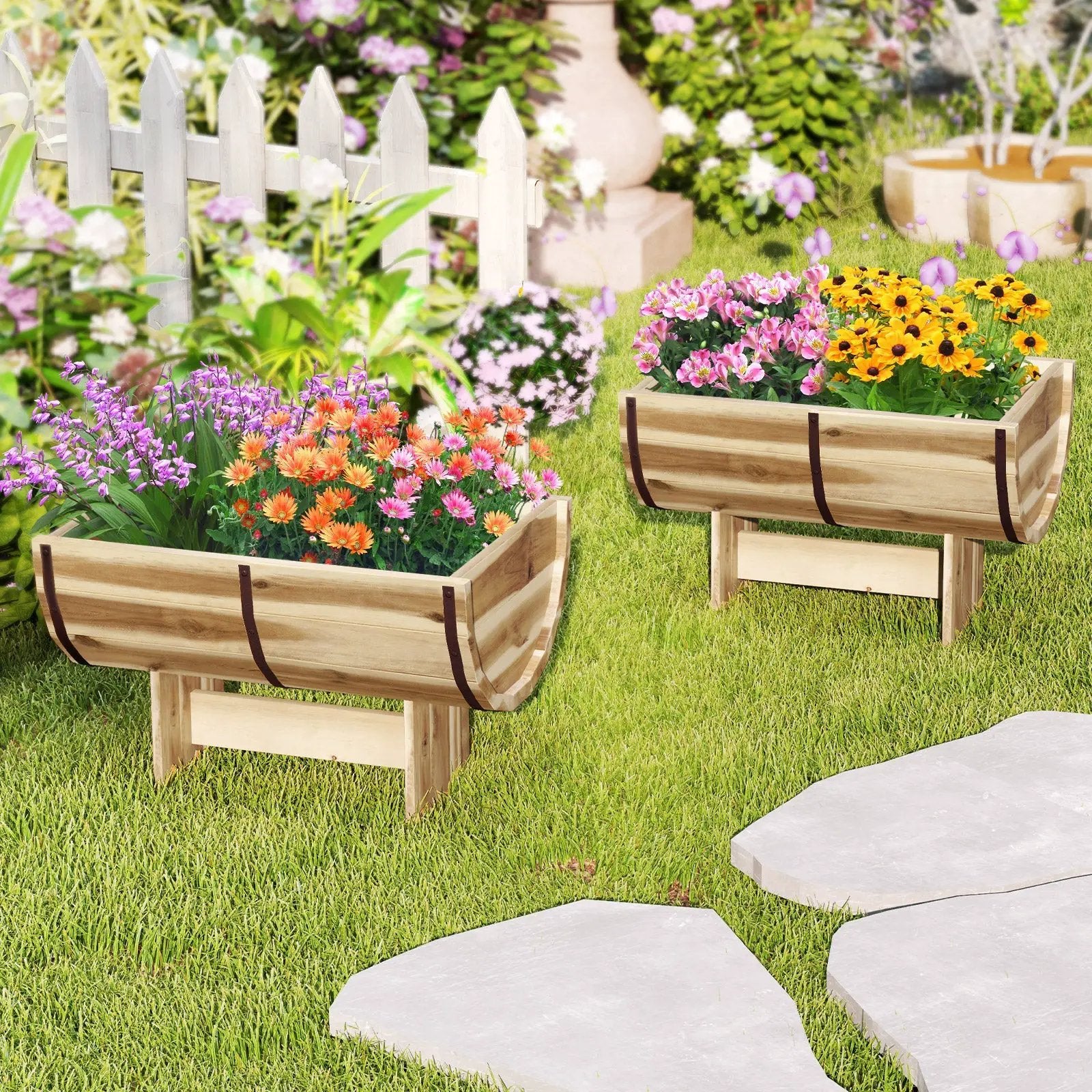 Outdoor Wooden Planter with Legs for Flower Herb Vegetable Fruit by DirectDeals