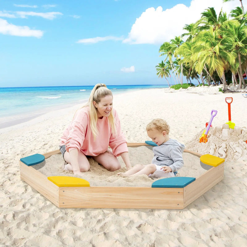 Outdoor Solid Wood Sandbox with 6 Built-in Fan-shaped Seats by DirectDeals