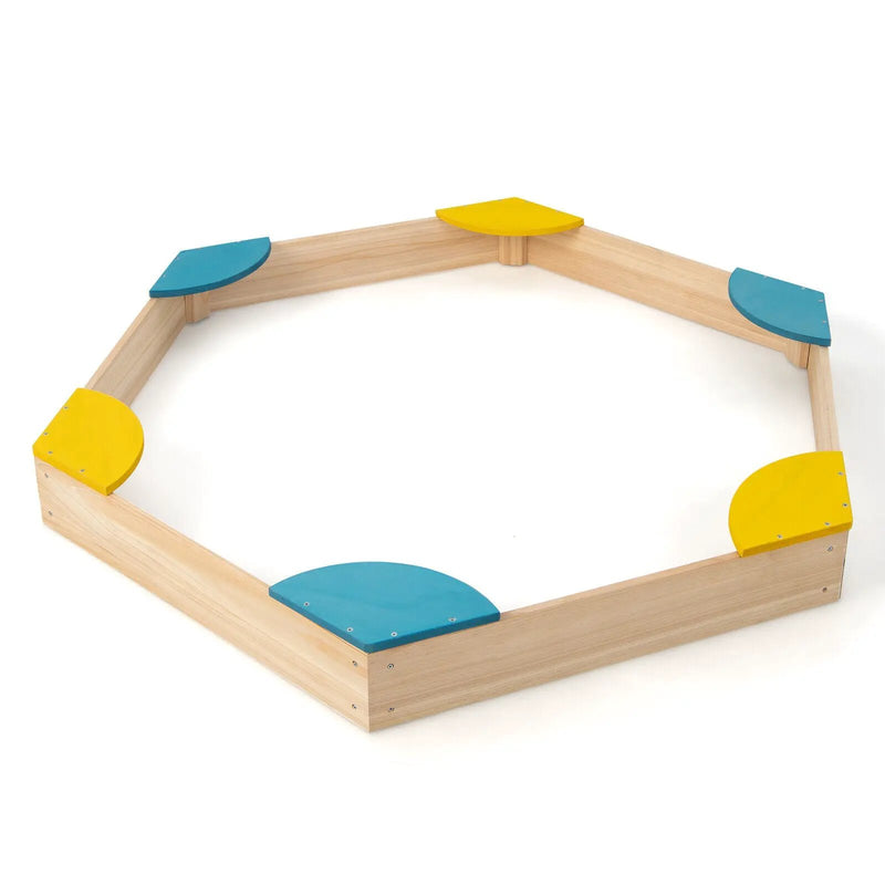 Outdoor Solid Wood Sandbox with 6 Built-in Fan-shaped Seats by DirectDeals