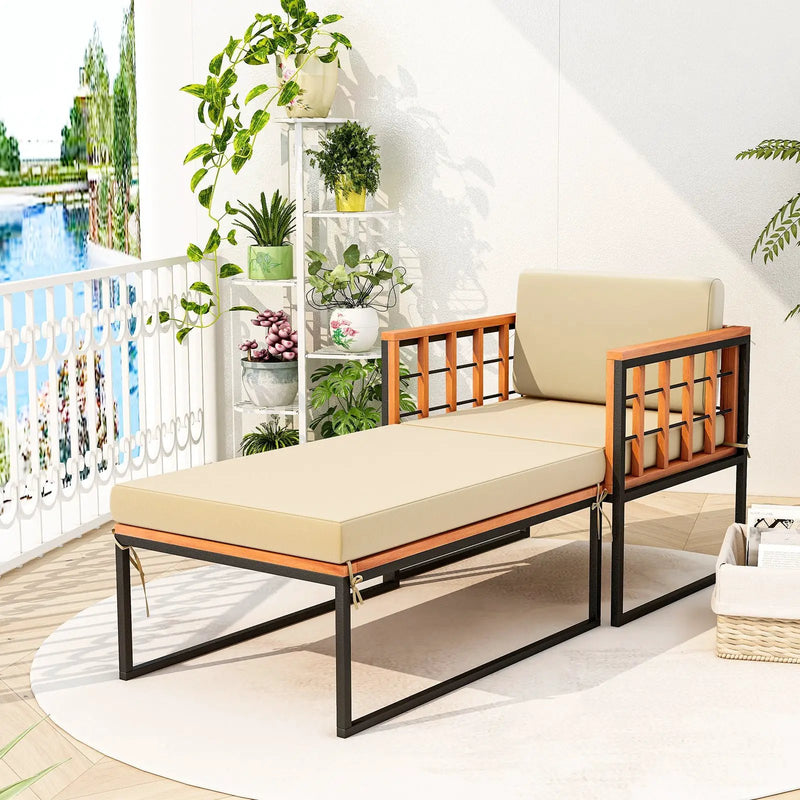 Patio Acacia Wood Armchair with Long Ottoman and Seat Back Cushions by DirectDeals