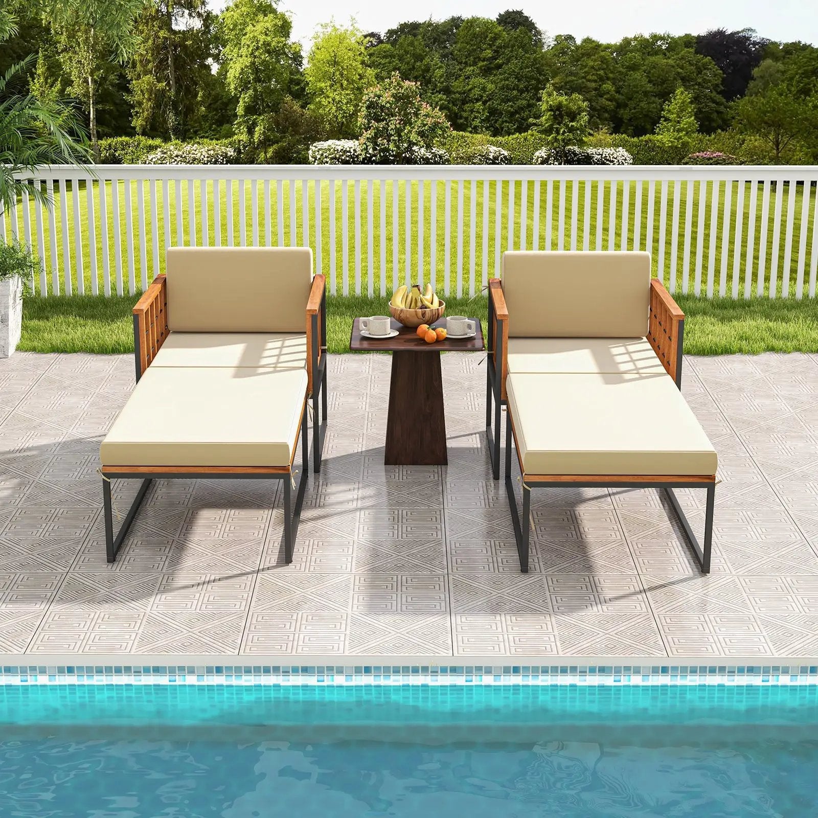 Patio Acacia Wood Armchair with Long Ottoman and Seat Back Cushions by DirectDeals