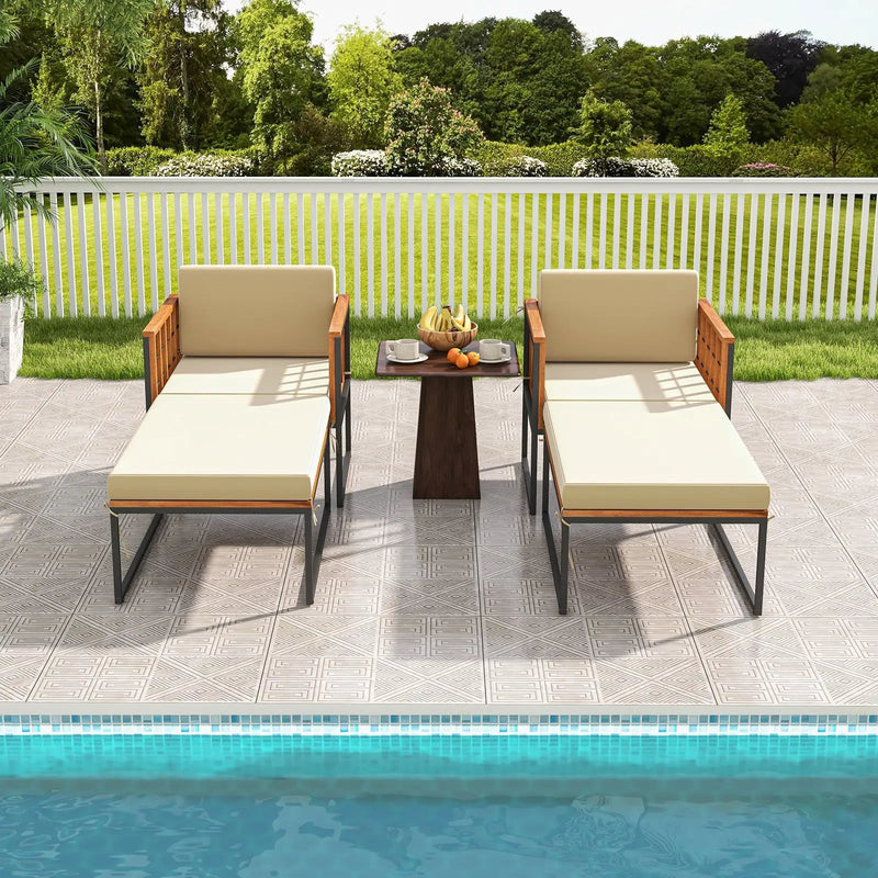 Patio Acacia Wood Armchair with Long Ottoman and Seat Back Cushions by DirectDeals
