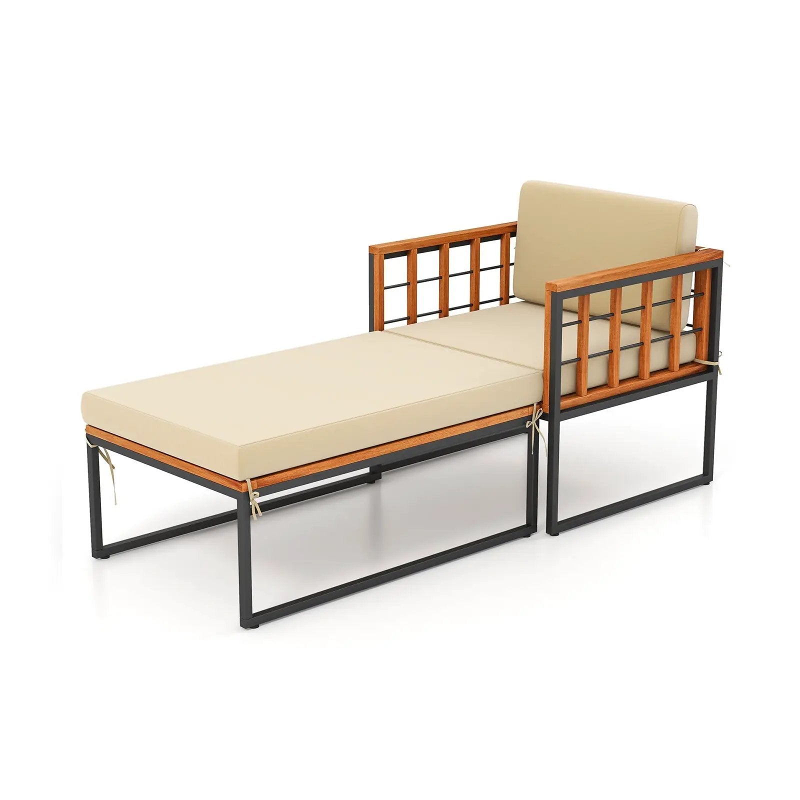 Patio Acacia Wood Armchair with Long Ottoman and Seat Back Cushions by DirectDeals