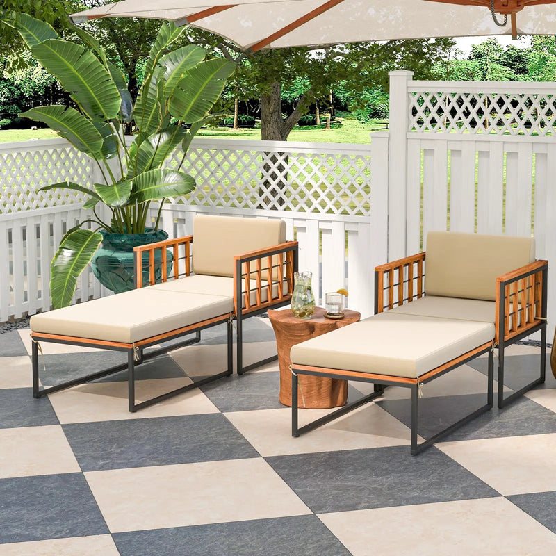 Patio Acacia Wood Armchair with Long Ottoman and Seat Back Cushions by DirectDeals