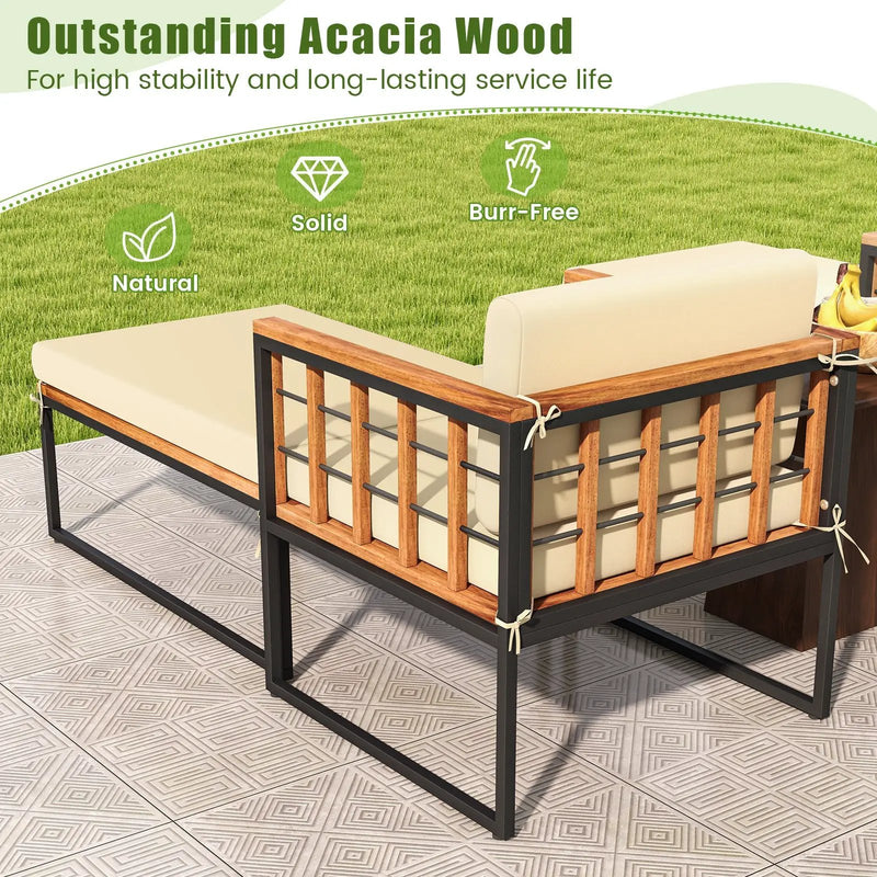 Patio Acacia Wood Armchair with Long Ottoman and Seat Back Cushions by DirectDeals