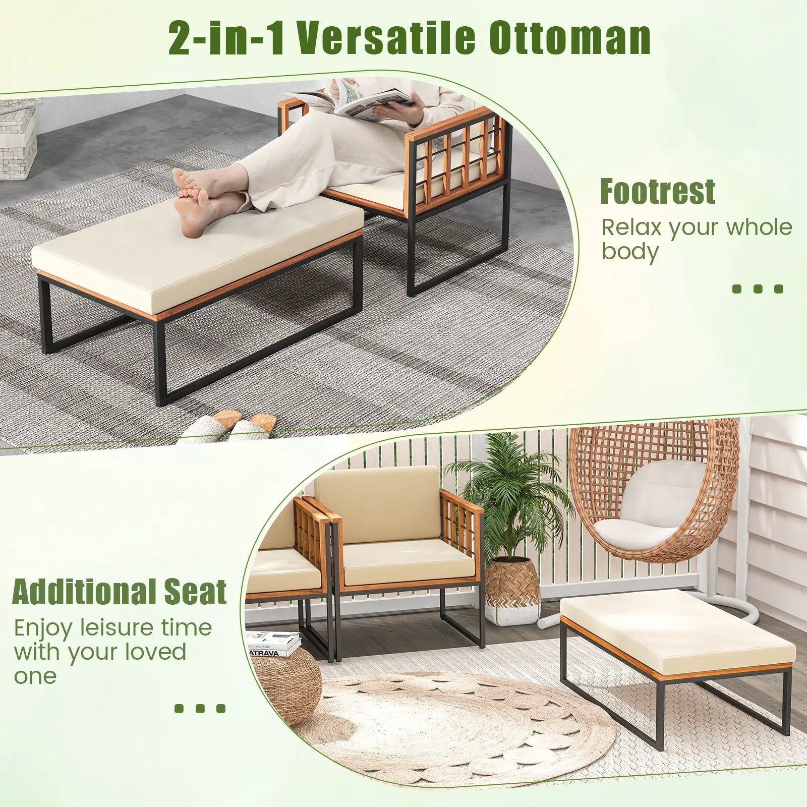 Patio Acacia Wood Armchair with Long Ottoman and Seat Back Cushions by DirectDeals