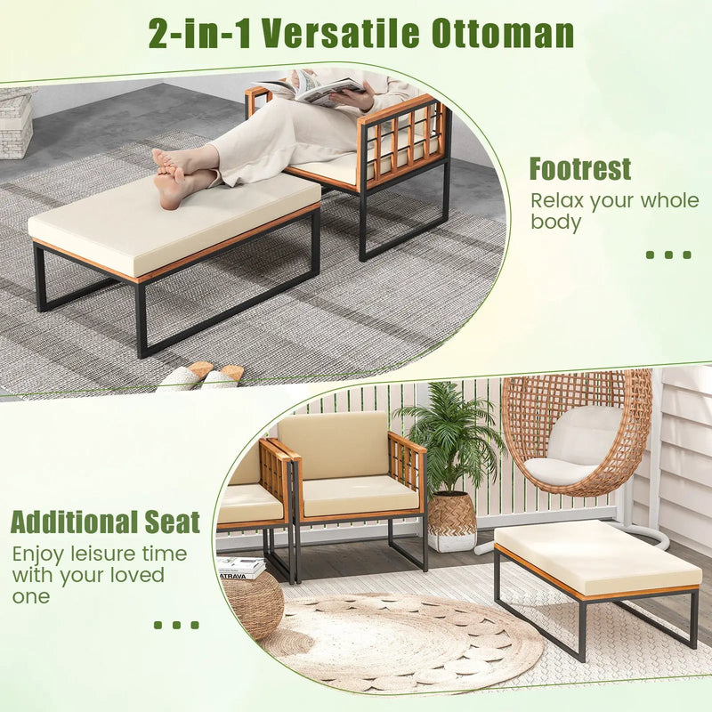 Patio Acacia Wood Armchair with Long Ottoman and Seat Back Cushions by DirectDeals