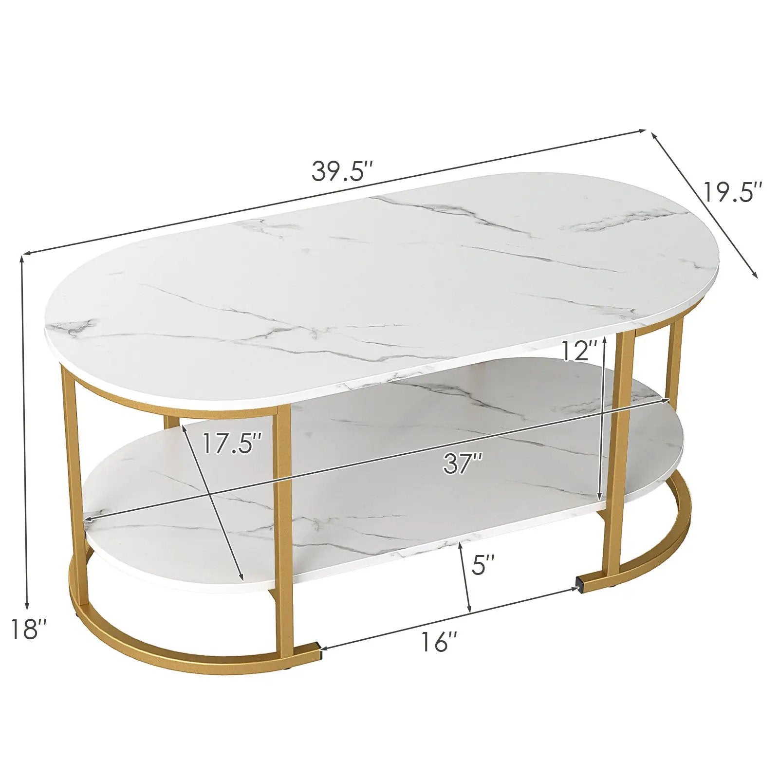 Oval Coffee Table 2-Tier Wooden Accent Table with Spacious Tabletop and Open Storage Shelf by DirectDeals