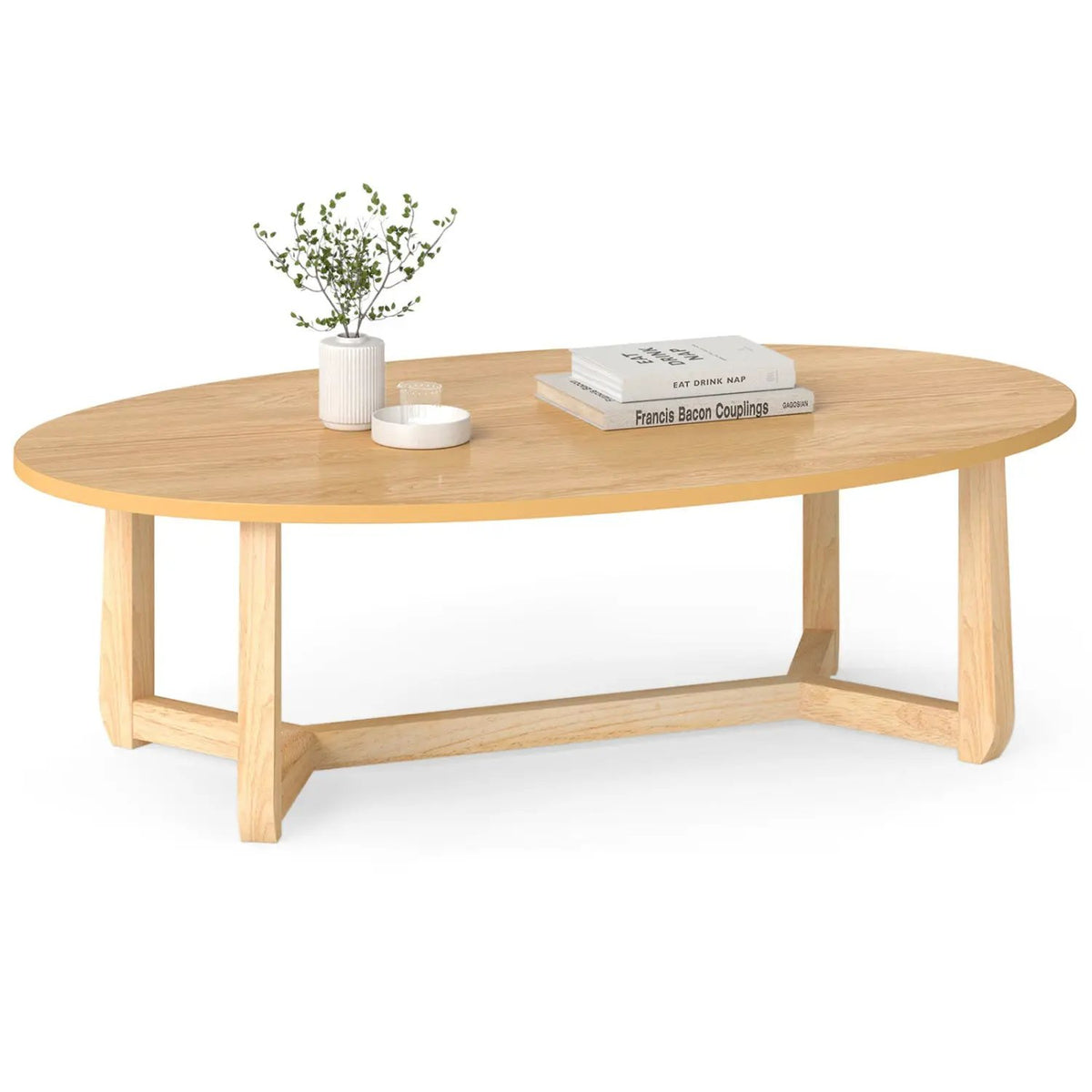 Oval Coffee Table 46 Inches Wooden Accent Table with Thickened Top, photo 2 of 16