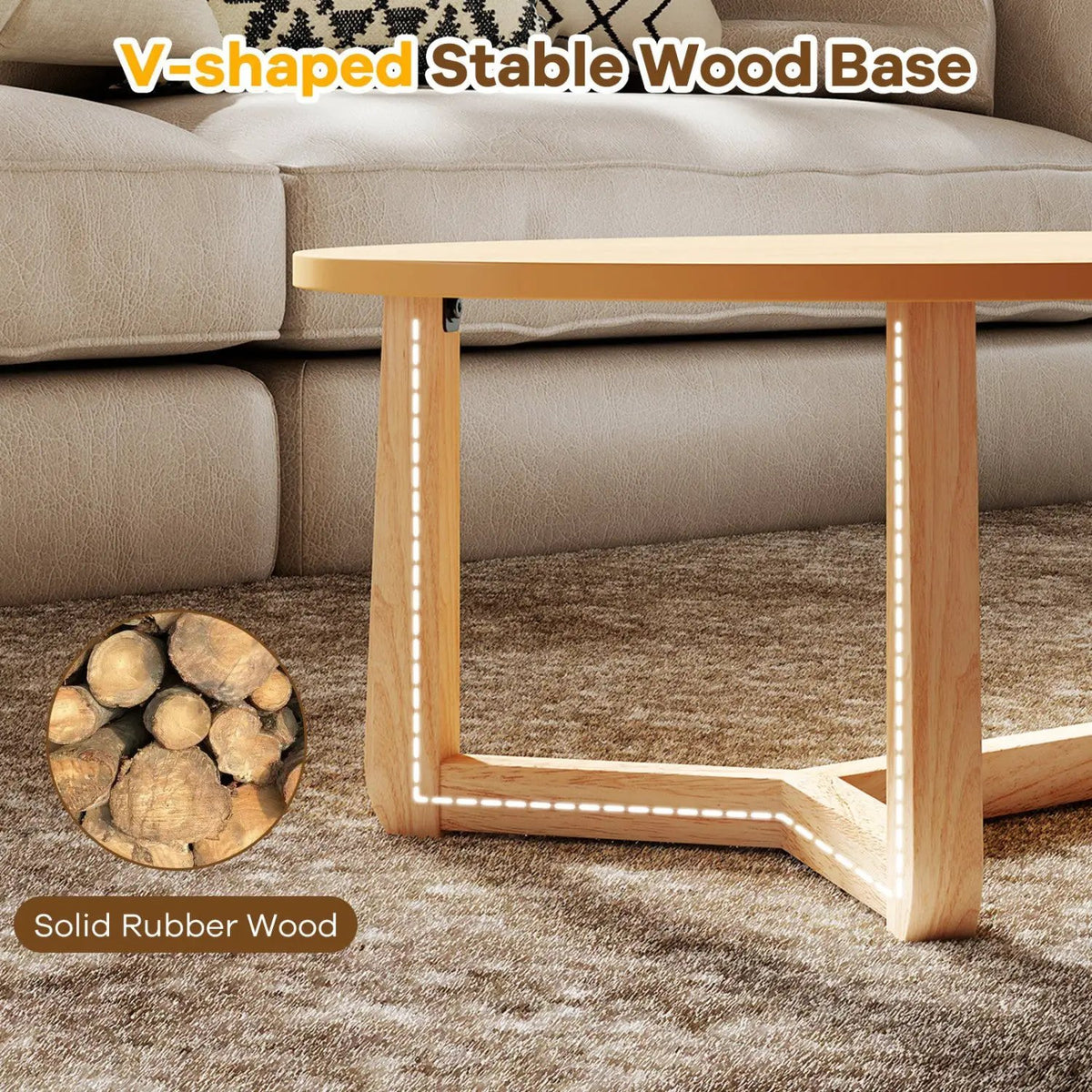 Oval Coffee Table 46 Inches Wooden Accent Table with Thickened Top, photo 14 of 16