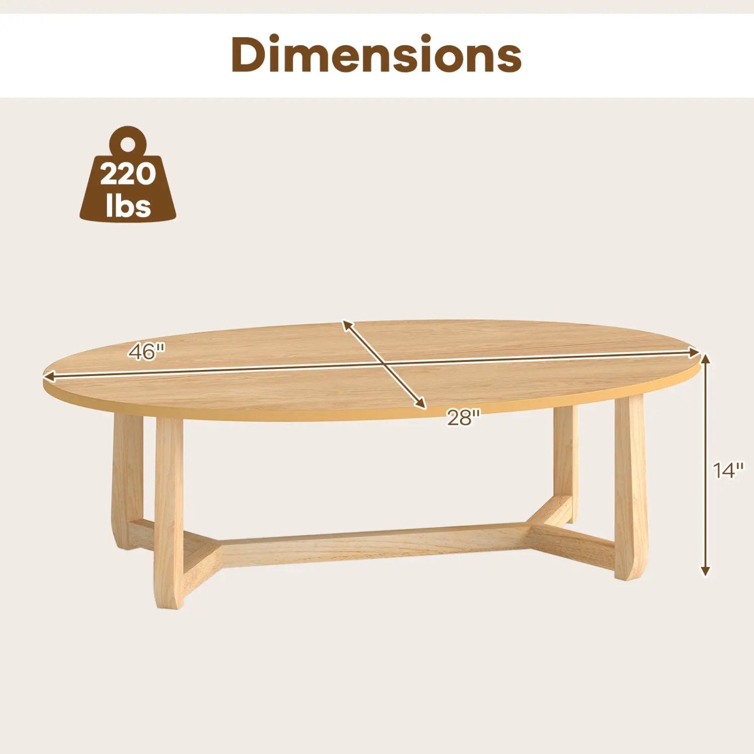 Oval Coffee Table 46 Inches Wooden Accent Table with Thickened Top by DirectDeals
