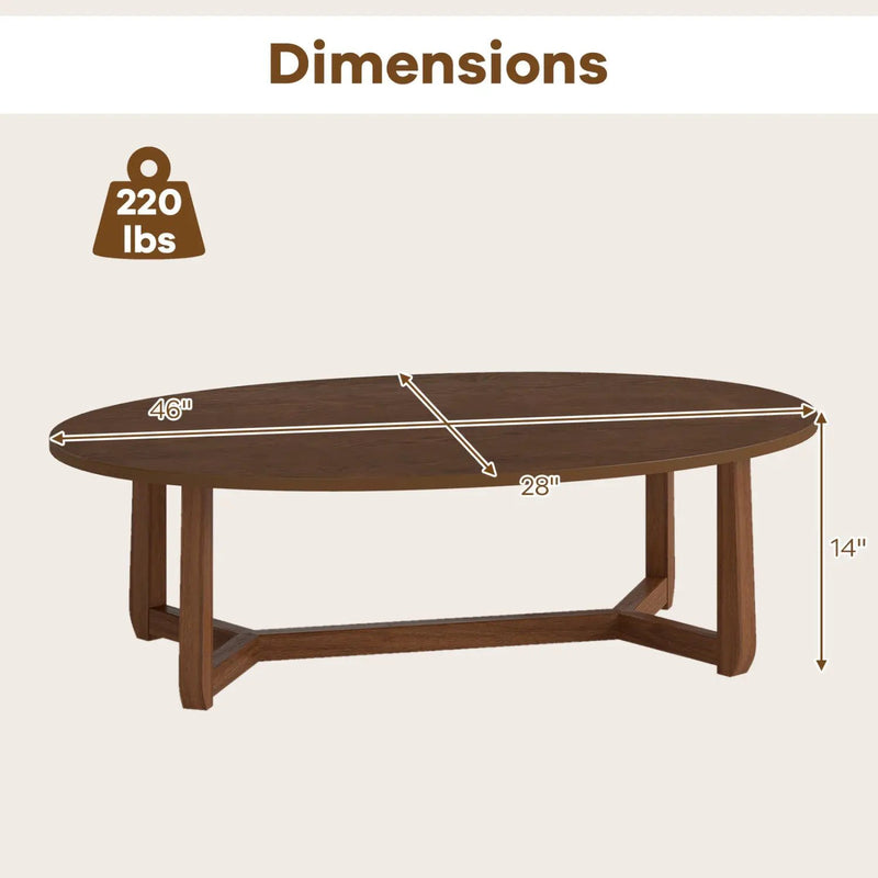 Oval Coffee Table 46 Inches Wooden Accent Table with Thickened Top by DirectDeals