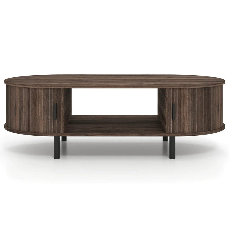 Oval Coffee Table 47.5inch Wooden Center Table with Storage by DirectDeals