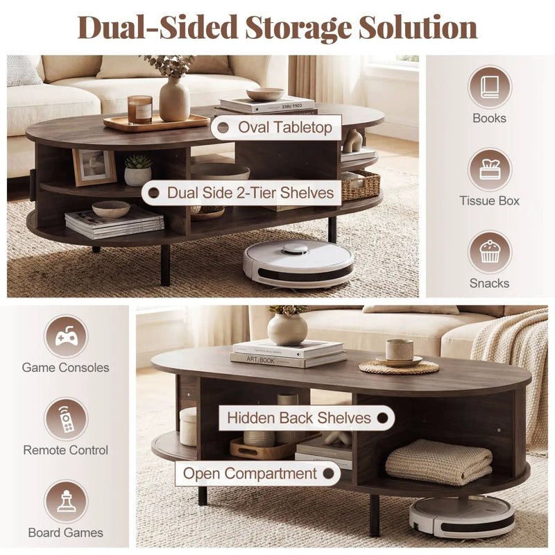 Oval Coffee Table 47.5inch Wooden Center Table with Storage by DirectDeals