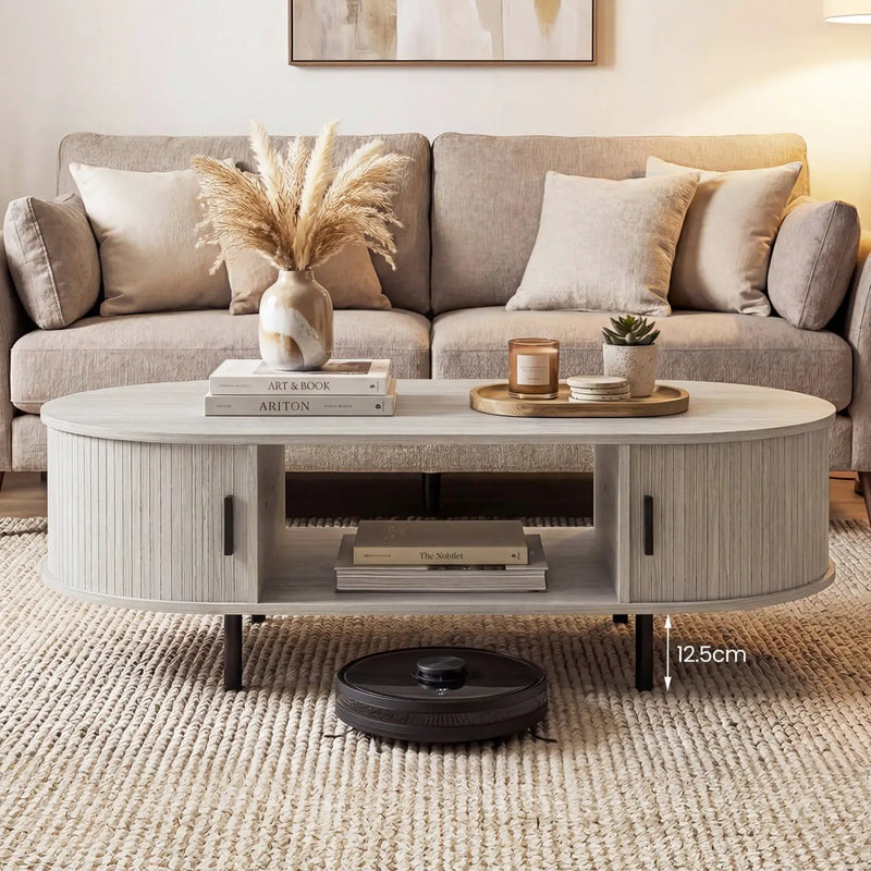 Oval Coffee Table 47.5inch Wooden Center Table with Storage by DirectDeals