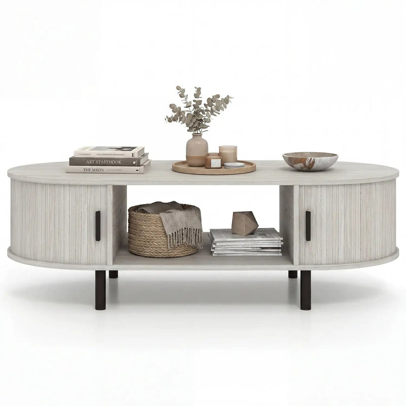 Oval Coffee Table 47.5inch Wooden Center Table with Storage by DirectDeals