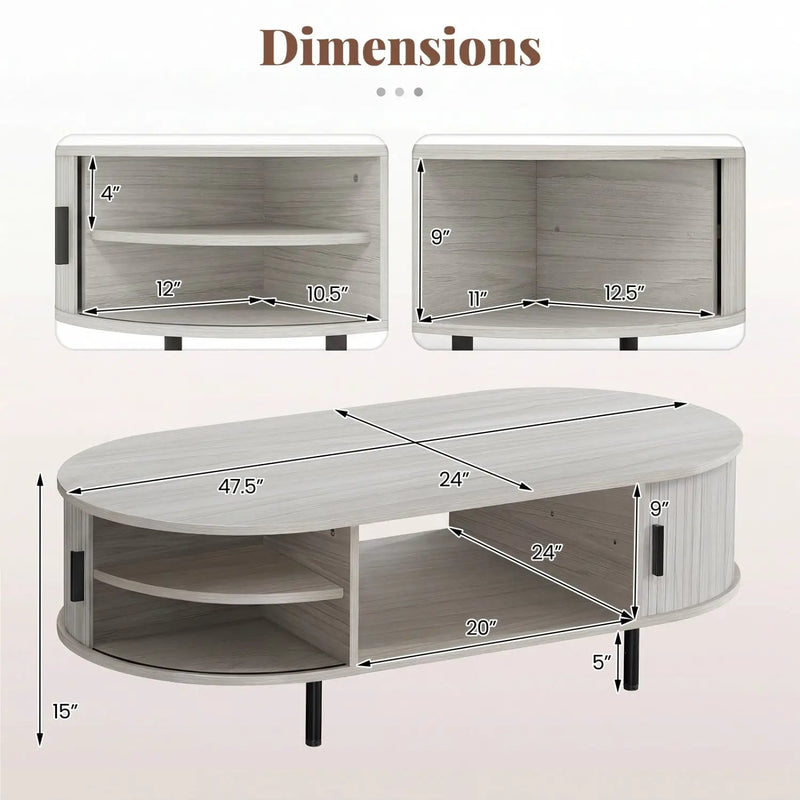 Oval Coffee Table 47.5inch Wooden Center Table with Storage by DirectDeals