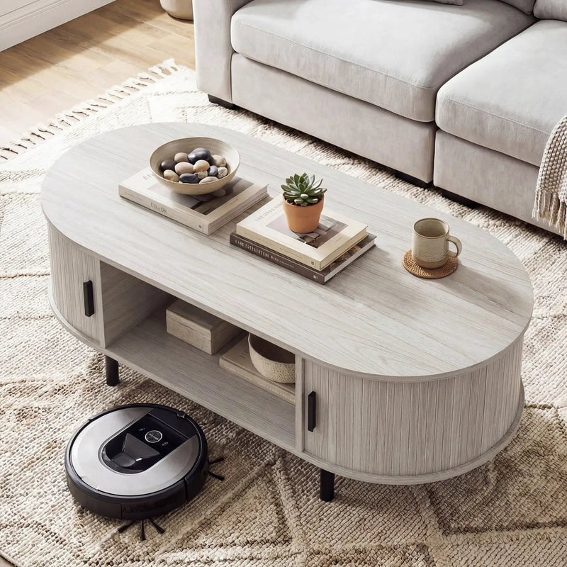 Oval Coffee Table 47.5inch Wooden Center Table with Storage by DirectDeals