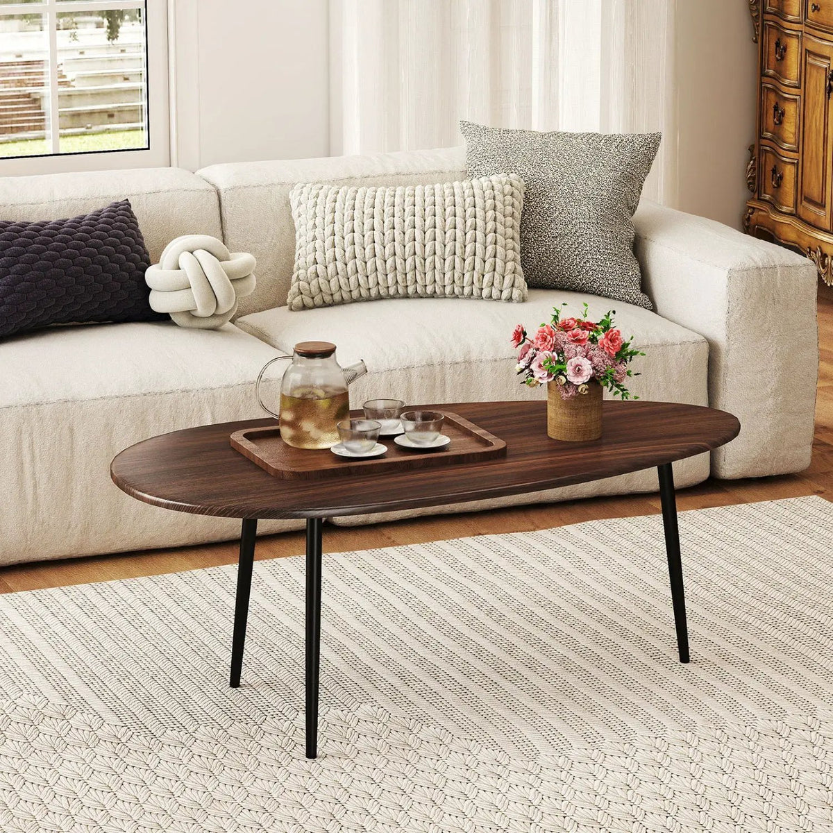 Oval Coffee Table Mid Century Center Table with Sturdy Metal Construction, photo 28 of 32