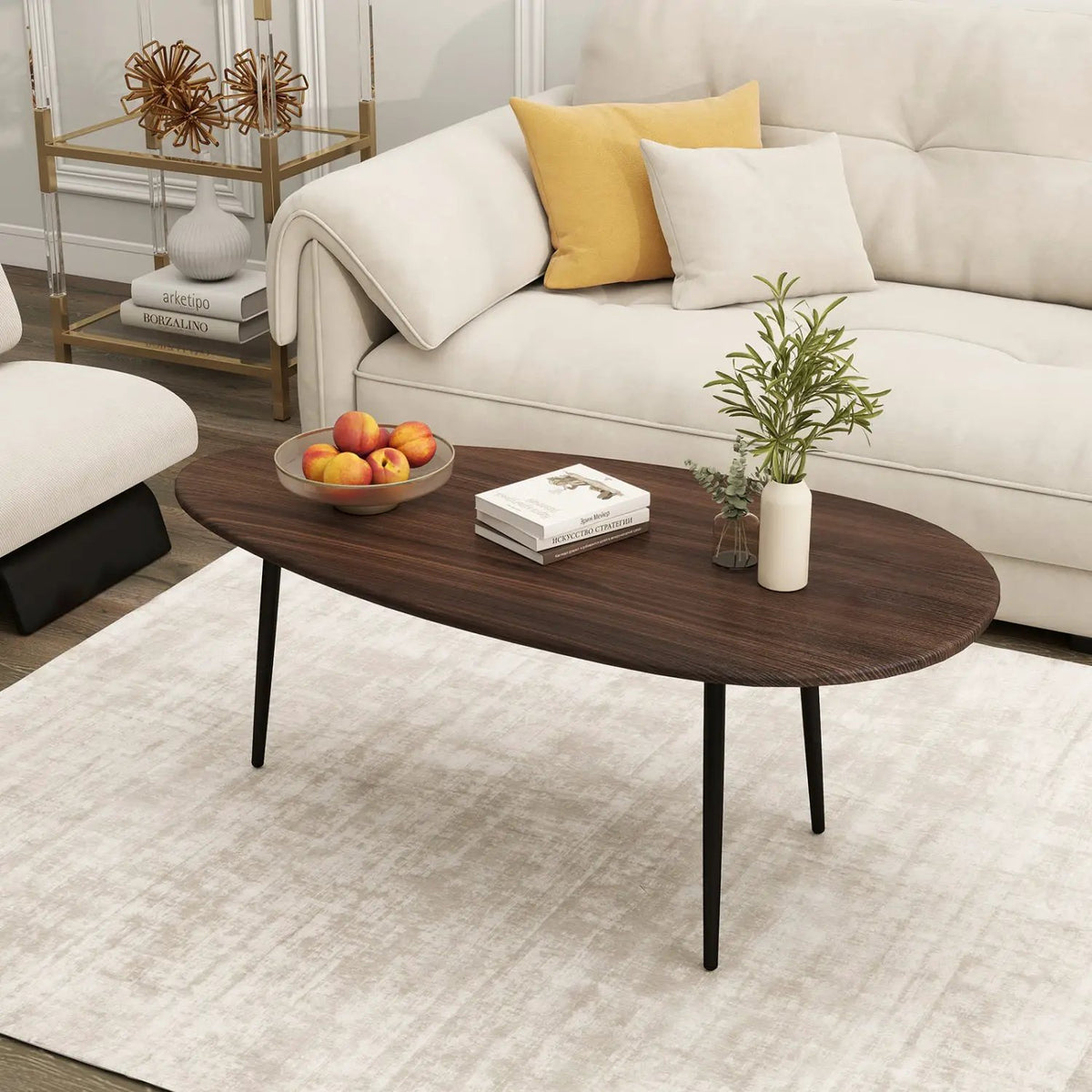 Oval Coffee Table Mid Century Center Table with Sturdy Metal Construction, photo 29 of 32