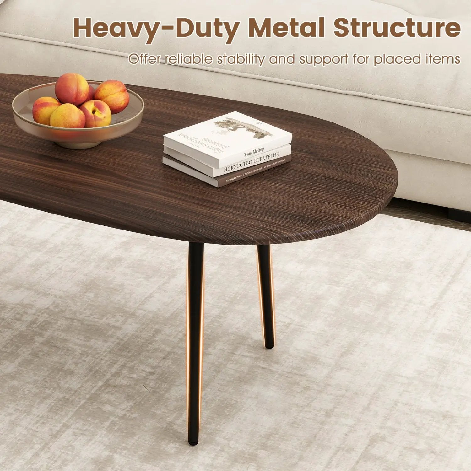 Oval Coffee Table Mid Century Center Table with Sturdy Metal Construction by DirectDeals