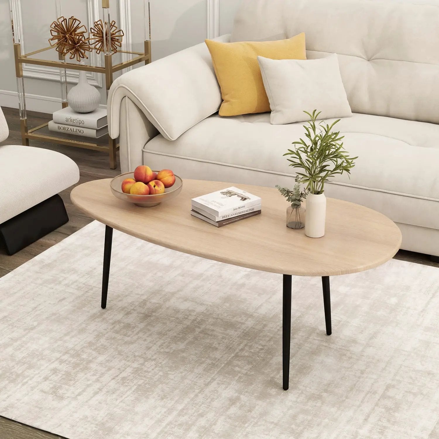 Oval Coffee Table Mid Century Center Table with Sturdy Metal Construction by DirectDeals