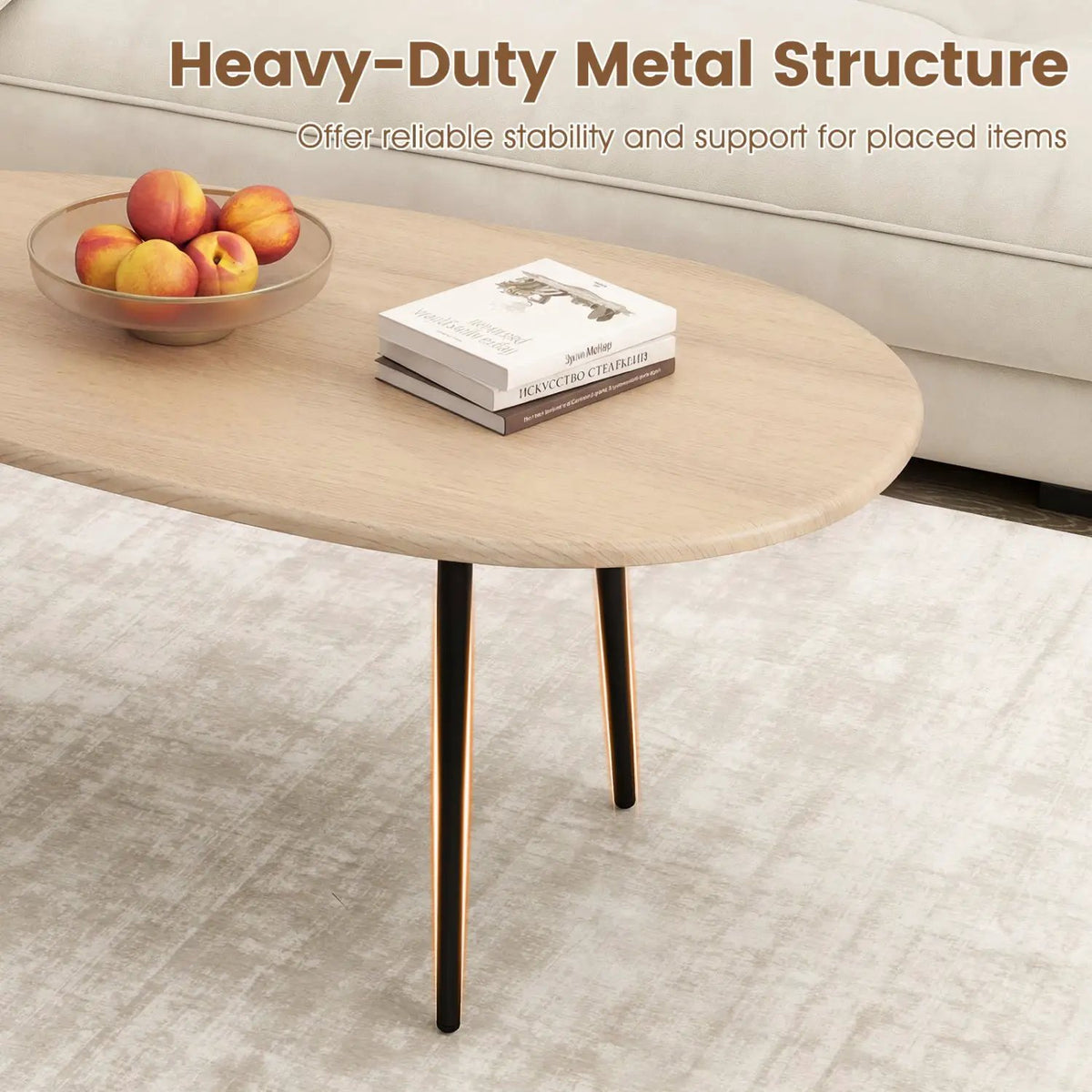 Oval Coffee Table Mid Century Center Table with Sturdy Metal Construction, photo 9 of 32