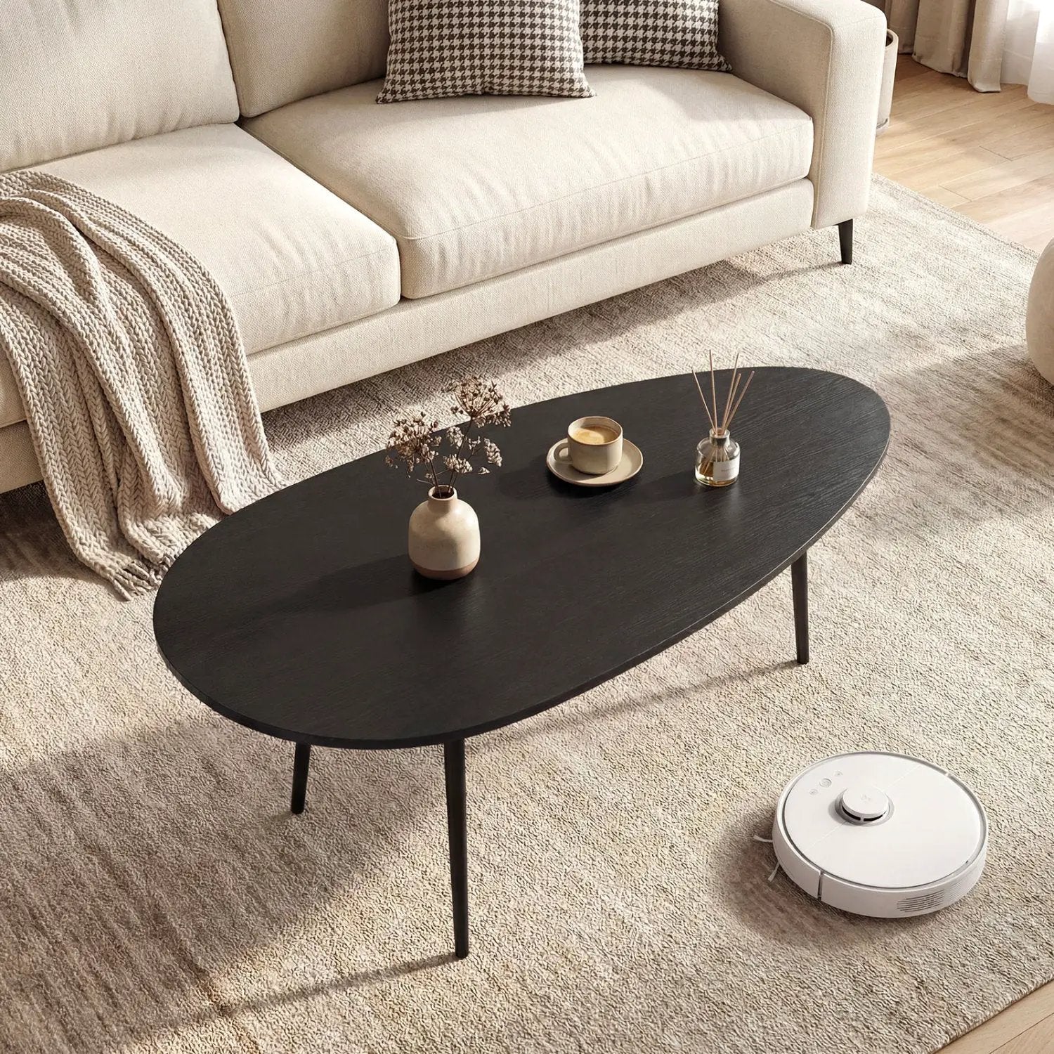 Oval Coffee Table Mid Century Center Table with Sturdy Metal Construction by DirectDeals