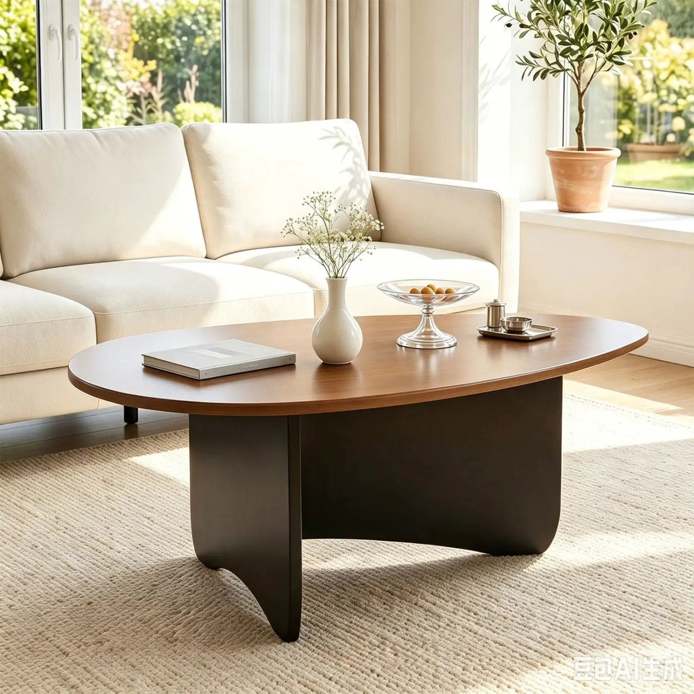 Oval Coffee Table Mid Century Modern Low Profile Wood by DirectDeals