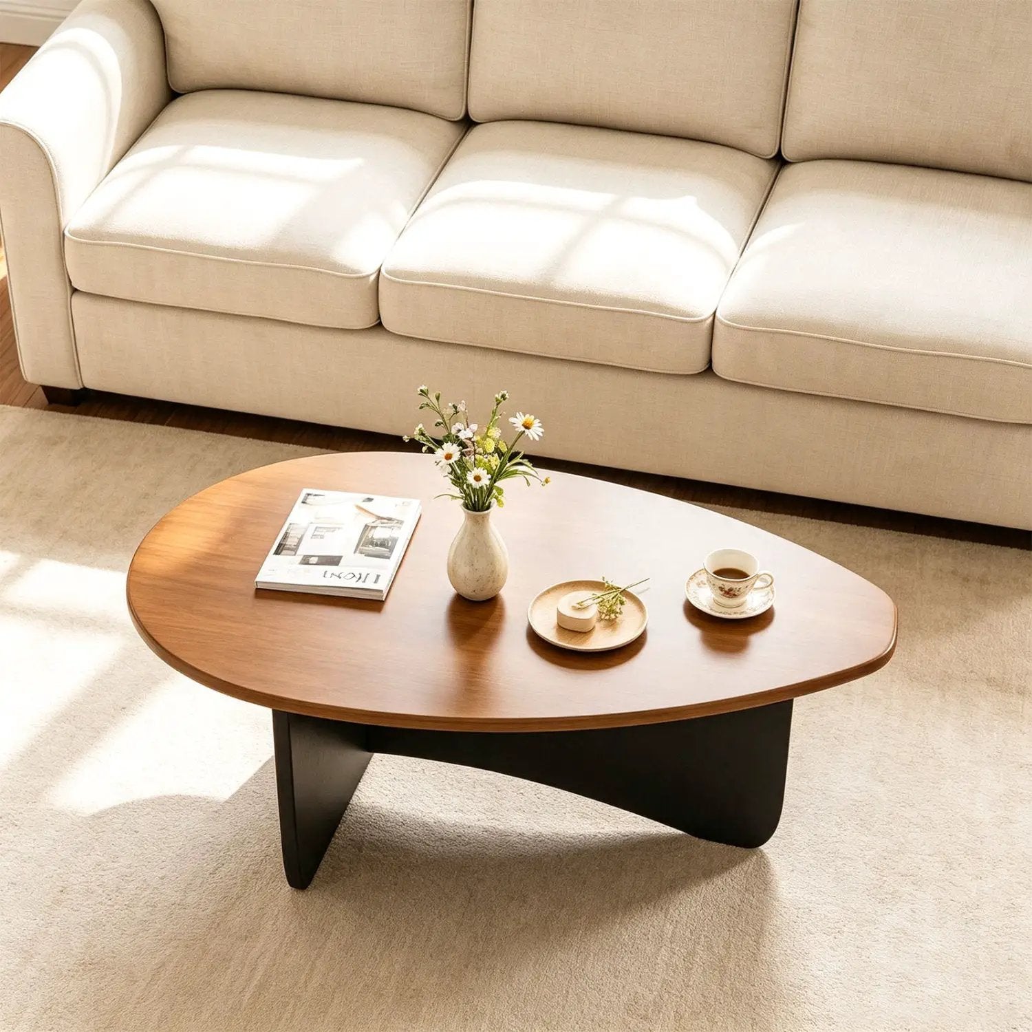Oval Coffee Table Mid Century Modern Low Profile Wood by DirectDeals