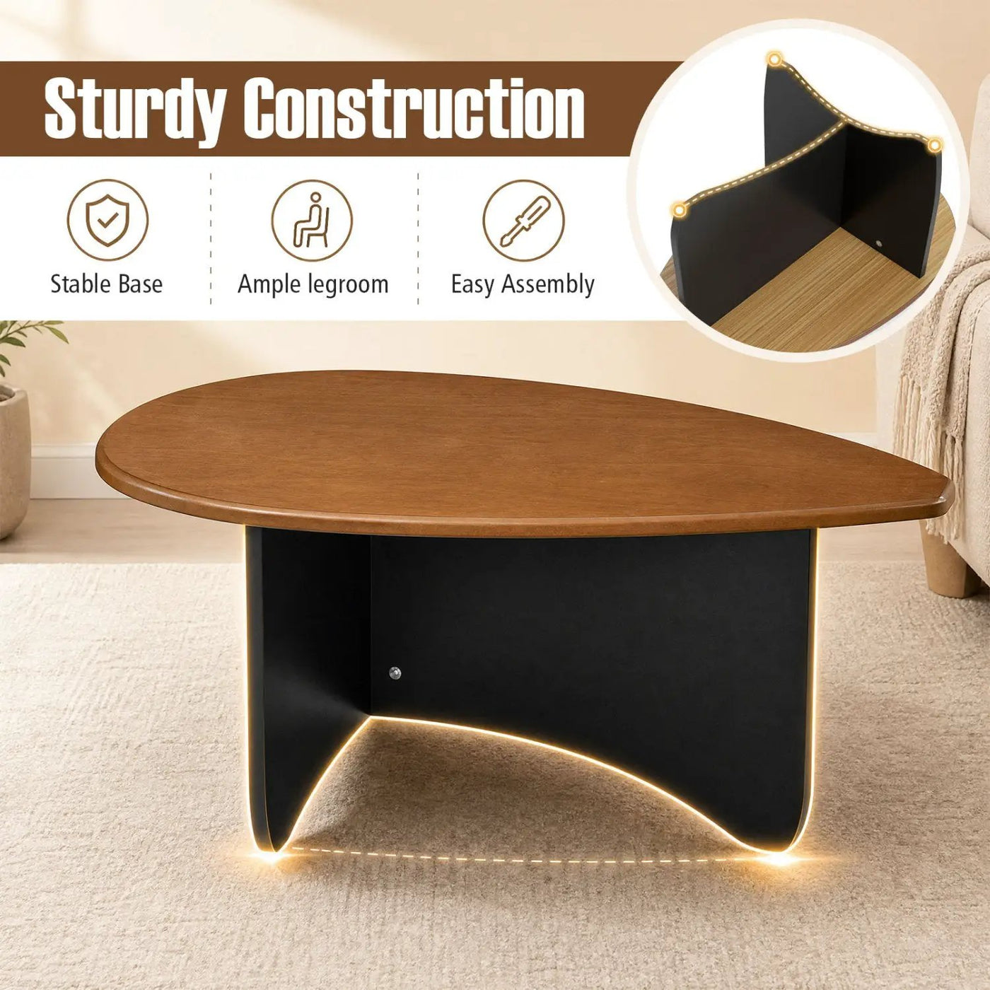 Oval Coffee Table Mid Century Modern Low Profile Wood by DirectDeals
