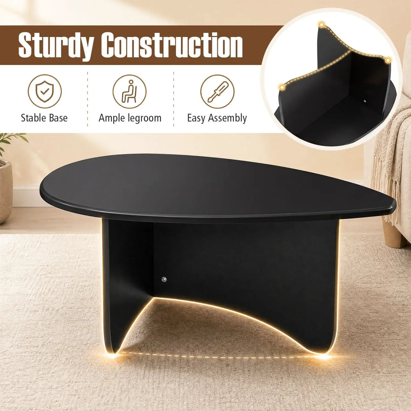 Oval Coffee Table Mid Century Modern Low Profile Wood by DirectDeals