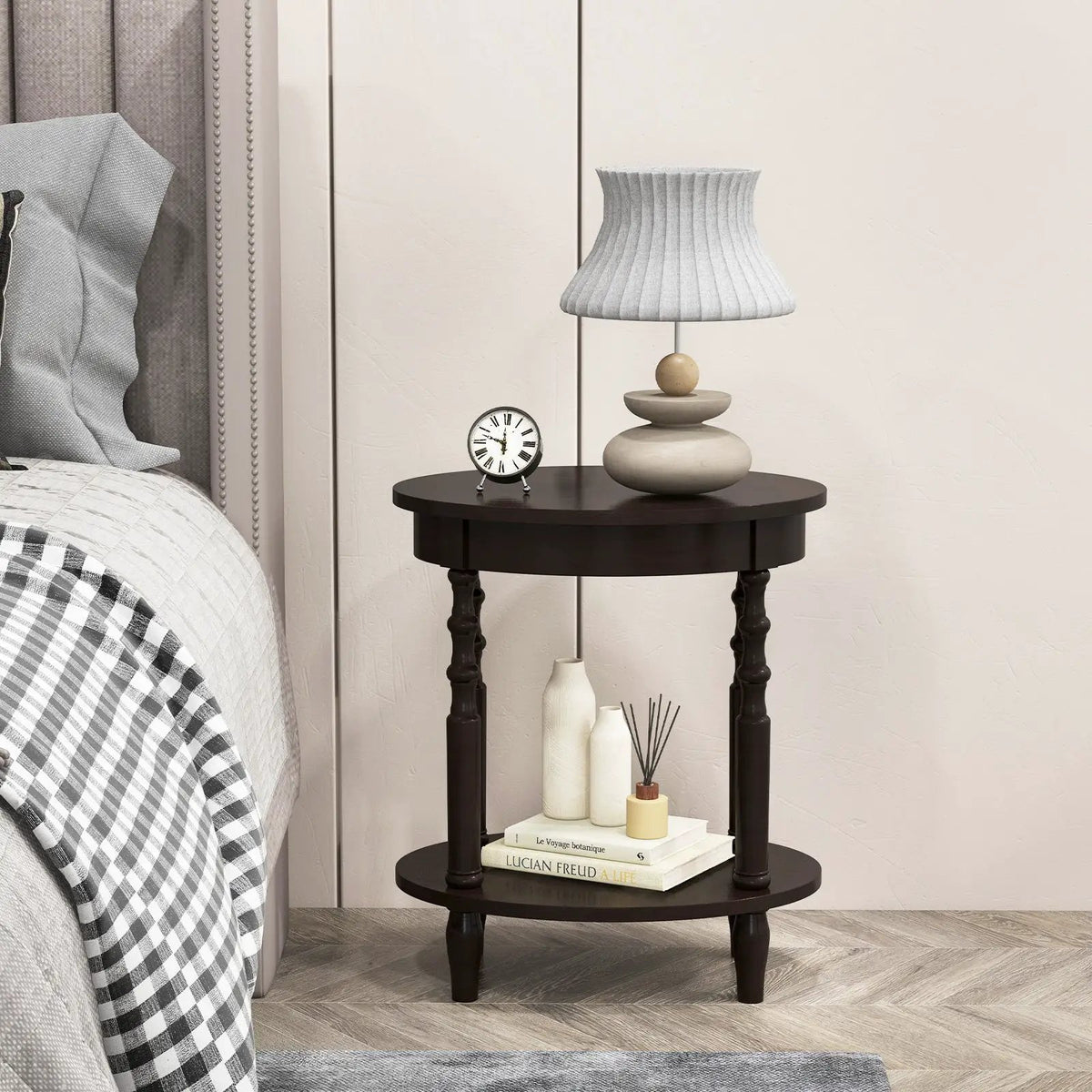 Oval Side Table with Storage Shelf and Wood Legs, photo 2 of 15