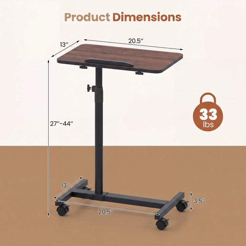 Adjustable Overbed Table with Rolling Wheels - Walnut by DirectDeals